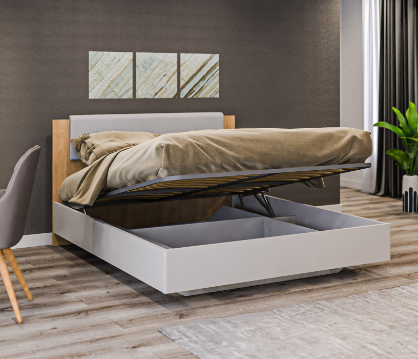 Кровати 160 см, Кровать с подъемным механизмом (1600) Милан СБ-3269 Серый,Дуб Гамильтон